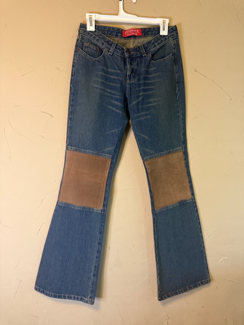 Vintage Evidence Low Rise Flare Patchwork Jeans Y2K Boho 100% Cotton Rigid Sz 38